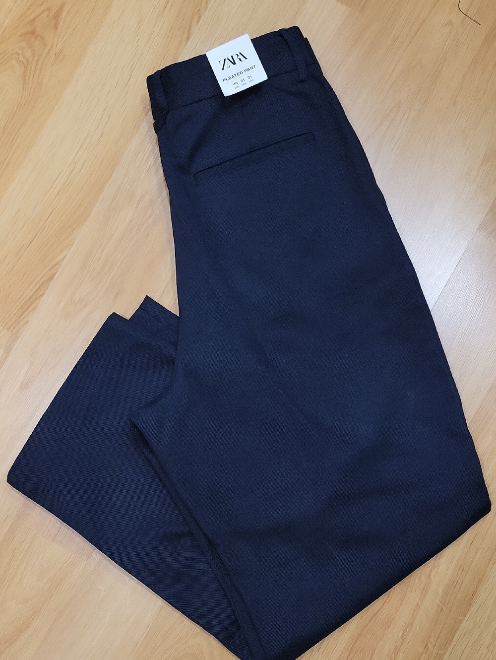 Zara Men's Navy Pleated Dress Trousers